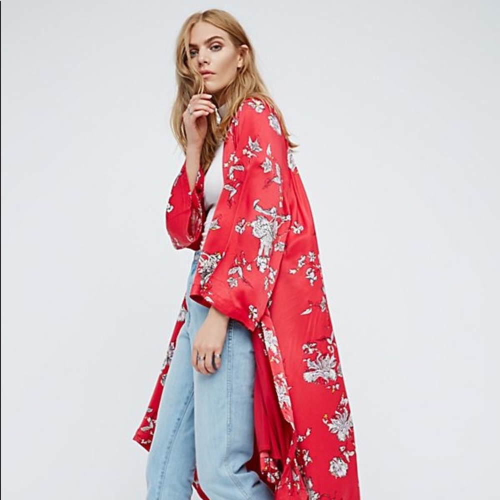 Free People Red Floral Kimono